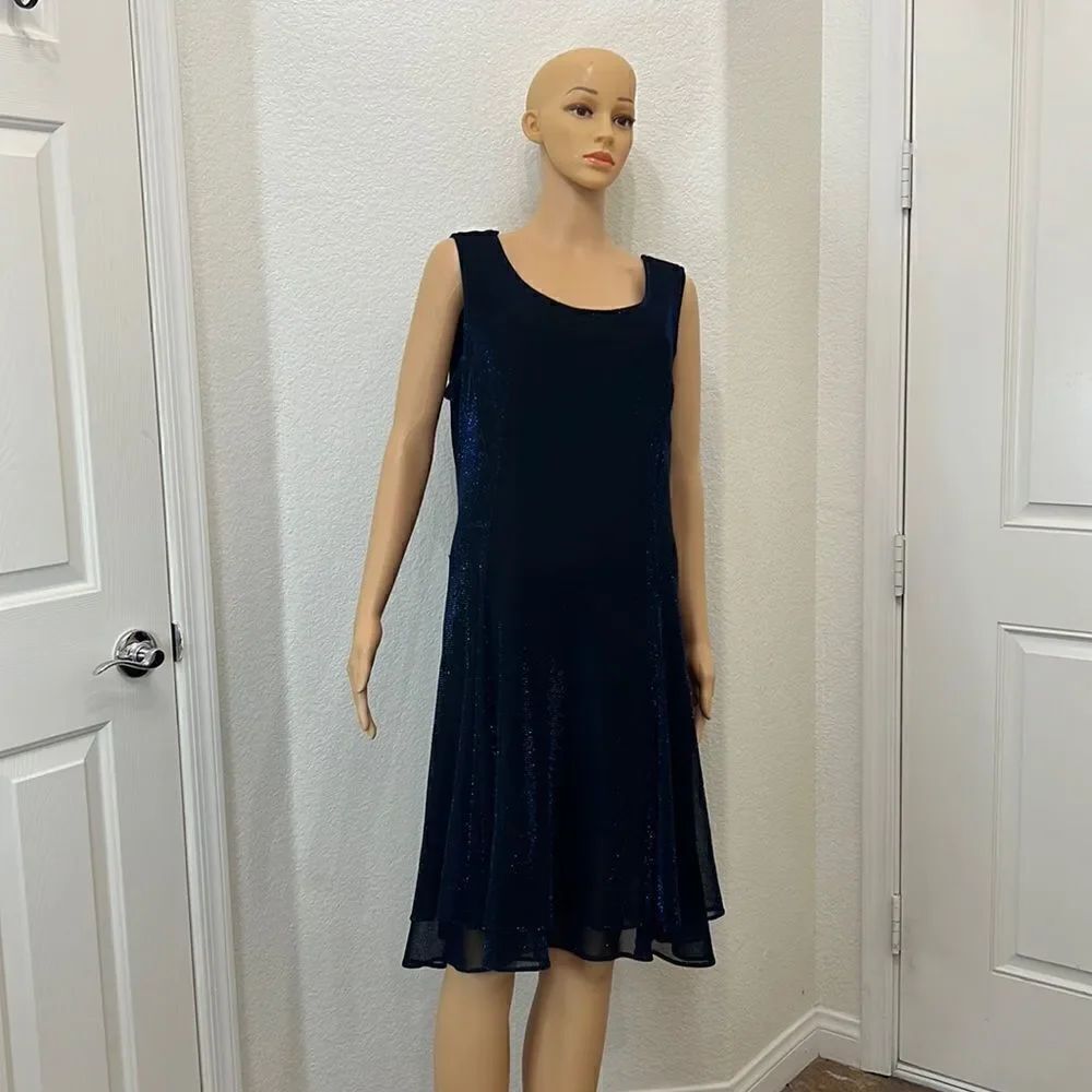 Dress Sz 16 Sheer Royal BlueโMetallic Lined Scoop Neck SleevelessโMidi